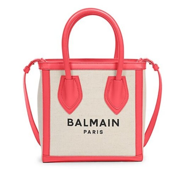 Balmain Handbags - Balmain B-Army 24 Canvas Logo Shopper Crossbody Bag Natural Pink